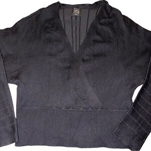 Chic Black Deep V-Neck Pullover Sweater with Ribbed Design, NWOT